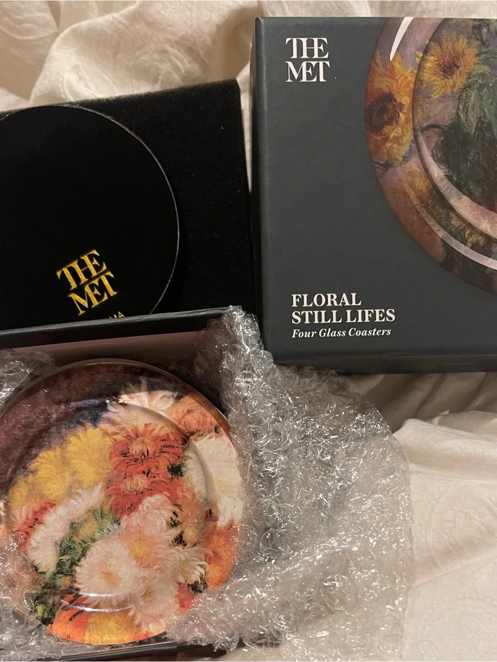 Metropolitan Museum of Art Impressionist Floral Still Life Glass Coaster Set NEW